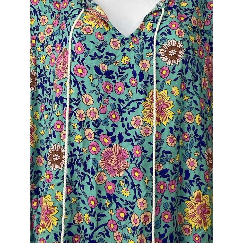 Women's Floral Dress Size L Boho Hippie Cottagecore Beachie Fairy Gypsy Tassels - Picture 2 of 6